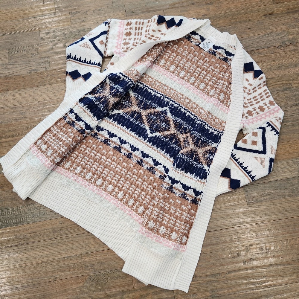 SERRA Pink Blue Tan Cream Tribal Aztec Long Sleeve Cardigan Pockets Size Medium - Picture 6 of 8